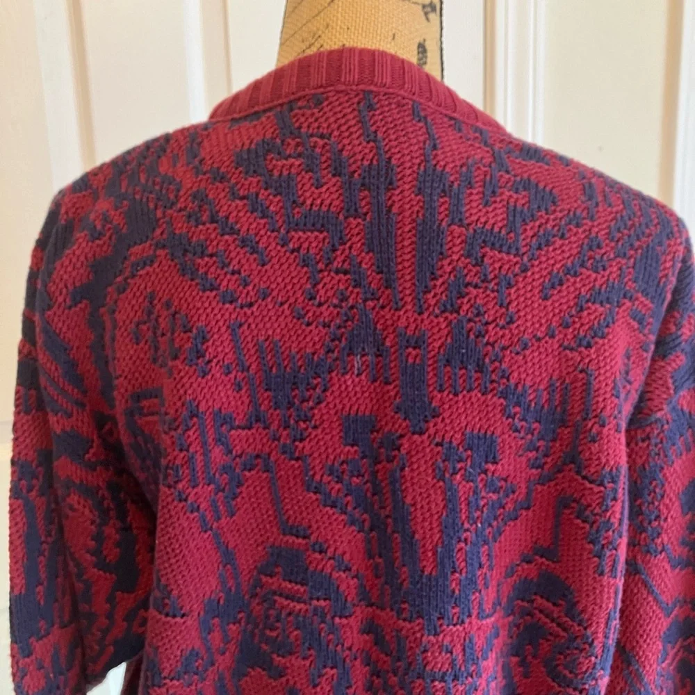 Vintage 80’s Lord Jeff 100% Fine Cotton maroon navy knit crew neck Sweater L